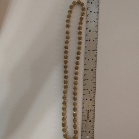 Vintage Light Brown/Green Round Bead Fabric Necklace - Picture 3 of 3